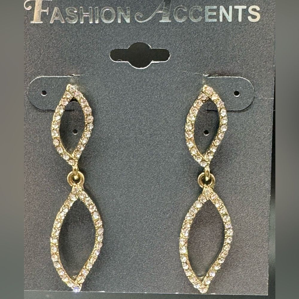Gold Tone  Crystal Post Dangle Earrings 2 inch